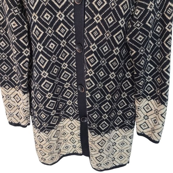 Nomadic Traders Womens L Black Tan Geometric Button Front Cardigan Sweater - Picture 3 of 7